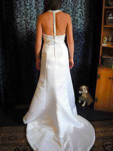 nwt white satin fitted Symphony wedding dress t back 8  