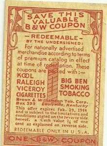 1940s Kool Viceroy Raleigh Cigarette B&W Coupon  