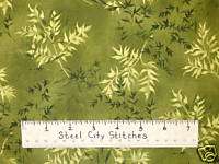 Flora Fern Fronds Tonal Green Cotton Fabric BTY  