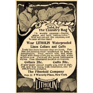  1907 Ad Fiberloid Co Litholin Waterproofed Linen Collar 
