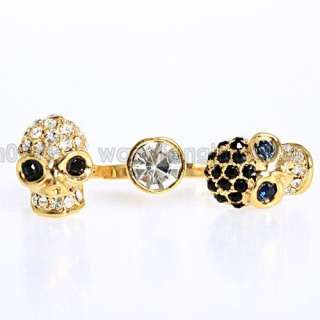 18k GP Two Skulles Double Finger Ring  A35  