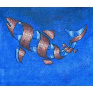 Prehistoric Fish (M.C. Escher Style) Oil Painting on 