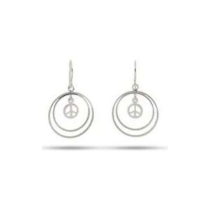 Sterling Silver Double Circle Peace Sign Earrings Jewelry