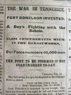 1862 Civil War newspaper BATTLE of FORT DONELSON Tennessee   US Grant 