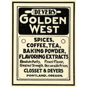  1903 Ad Devers Golden West Glosset Spice Coffee Food 