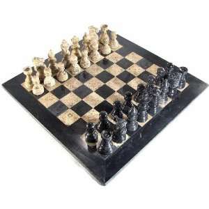   Coral and Black Marble Chess Set with Black Border Toys & Games