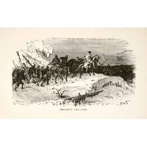  1895 Wood Engraving Crossing Alps Carthage Hannibal Italy 