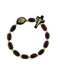 Cherry Wood One Decade Rosary Bracelet with Image of Guadalupe. Made 