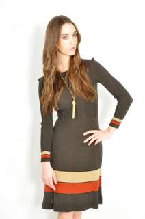 Vtg 70s Cocoa COLOR BLOCK STRIPE KNIT Sweater Preppy Dress XS/S  