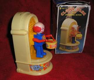   Vintage Wind Up Circus Clown Robot Drummer Musical Toy Bank MIB  