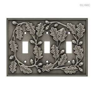  Three Switch Wall Plate   Acorn Design   Brushed Satin 
