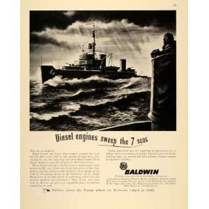  1943 Ad WWII Baldwin De La Vergne Diesel Minesweeper 