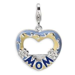   Silver 2 D Enameled Blue Mom Photo w/Lobster Clasp Charm Jewelry