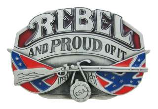 REBEL AND PROUD OF IT Confederate Flag Belt Buckle  