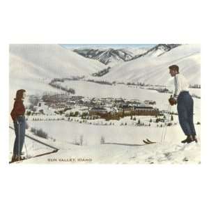  Sun Valley, Idaho, Skiers Looking Over Town Sports Premium 