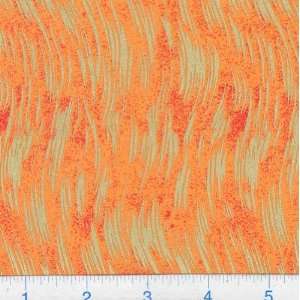  45 Wide Sun Moon Stars Metallic Markings Orange Fabric 