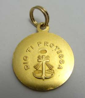 18K Yellow Gold Catholic Medal Christ Head Left Facing Dio Ti Protegga 