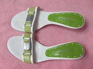 Adult Size 6 White Lime Green Leather BCBG GIRLS Heels Sandals Slides 