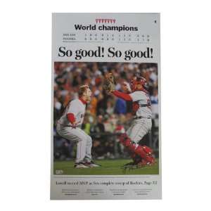 Autographed Jason Varitek Boston Globe Print from 2007 World Series 