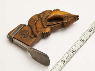 Boxwood Hand Carved Figural HORSE & RIDER Stirrup Adze  