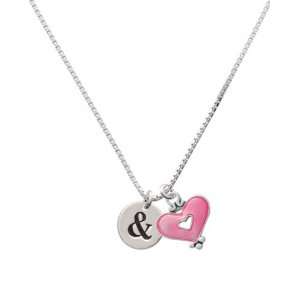  &   Ampersand   1/2 Disc and Trasnlucent Pink Heart Charm 