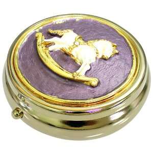  Round Shaped Large Pill Box   Purple White Horse Jewelry