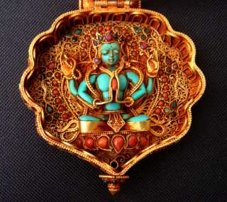 Goldplated Silver Lokeshvora Turquoise Chenrezig Ghau  