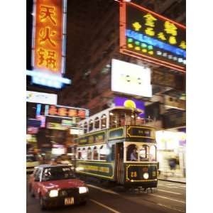  Tram and Taxi with Neon Lights, Hong Kong, China, Asia 