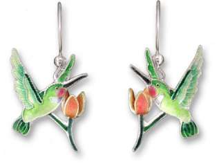 Hummingbird & Lily Silver and Enamel Earrings by Zarah