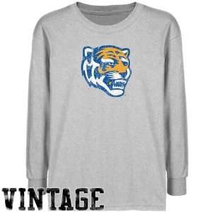  Memphis Tigers Youth Ash Distressed Logo Vintage T shirt 