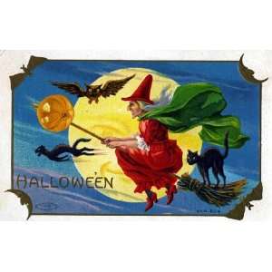  Vintage Halloween Poster Made From Circa 1910 Postcard Flying Black 