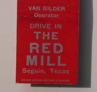 1930s Red Mill Drive In Gilder Matchbook Seguin TX MB  