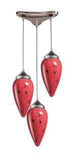 Light Pendant In Satin Nickel And Fire Red Glass  