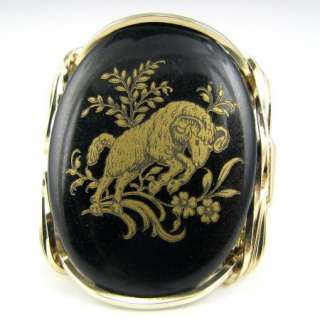 Aries Zodiac Sign Limoge Cameo Ring 14K Rolled Gold The Ram  