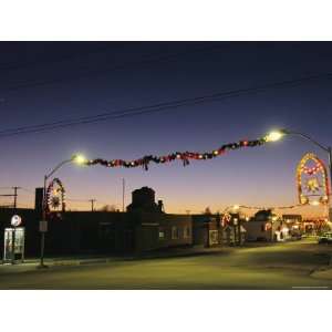  A Twilight View of a Small Town Street Decorated for 