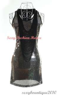 Sexy Womens Tassels Front Shiny Sequins Mini Dress f5  
