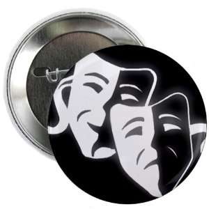 COMEDY TRAGEDY Drama Masks on Black 2.25 inch Pinback Button Badge