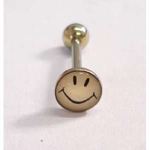  14G Yellow Happy Face Anodised Surgigal Steel Tongue Ring 