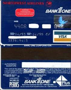 Vintage VISA Credit Card Northwest Airlines Bank One USA, Exp. 1995 
