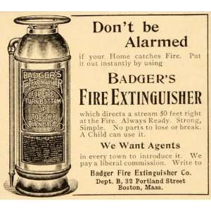 1903 Ad Antique Badgers Fire Extinguisher Company   Original Print Ad 