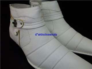 Mens White D ALDO Designer Cross Design Ankle High Boots Shoes Leather 