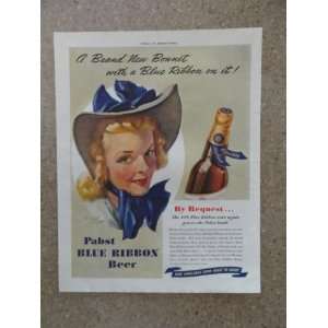  Pabst Blue Ribbon Beer,silk blue ribbon on the bottle,Vintage 