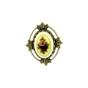 Vintage Antique Style Brooch   Porcelain Flowers Stone Brooch Womens 
