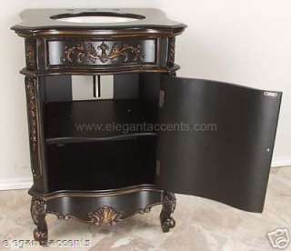 25.5 Black Granite Floral Bathroom Vanity Sink Cabinet  