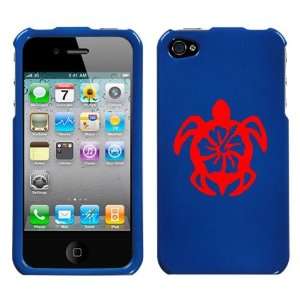 APPLE IPHONE 4 4G RED TURTLE ON A BLUE HARD CASE COVER