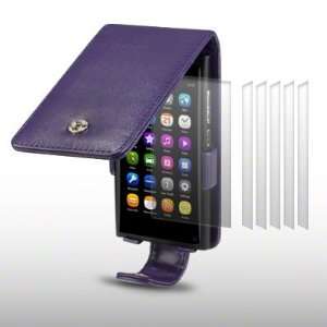 NOKIA N9 SOFT PU LEATHER FLIP CASE PURPLE WITH 6 SCREEN PROTECTORS BY 