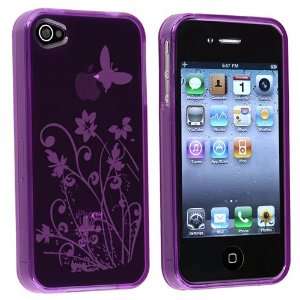 Clear Dark Purple Flower with Butterfly TPU Rubber Skin Cas For Apple 
