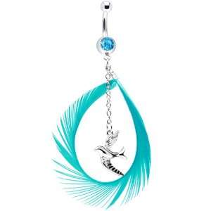  Aqua Gem Soaring Bird Feather Drop Belly Ring Jewelry