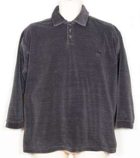   charcoal velour three quarter sleeve polo shirt features reinforced