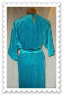 Vintage 70s Miss Elaine Velour Lounge Gown Robe Wide Sash Kimono Slv 